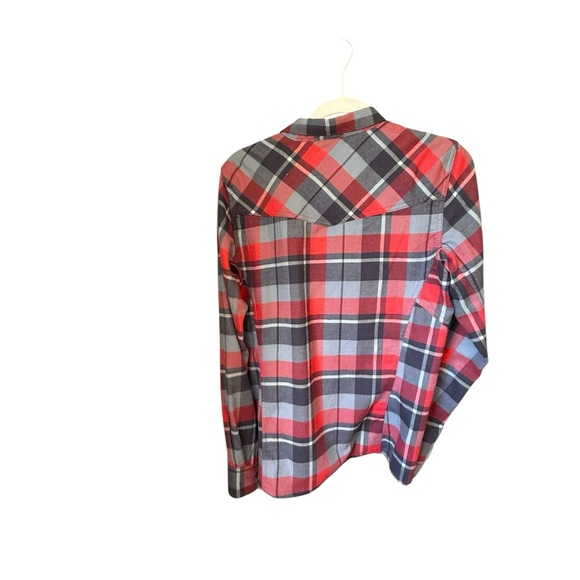 Simms Women's Red and Blue Gray Plaid Button Down Shirt - Picture 4 of 6